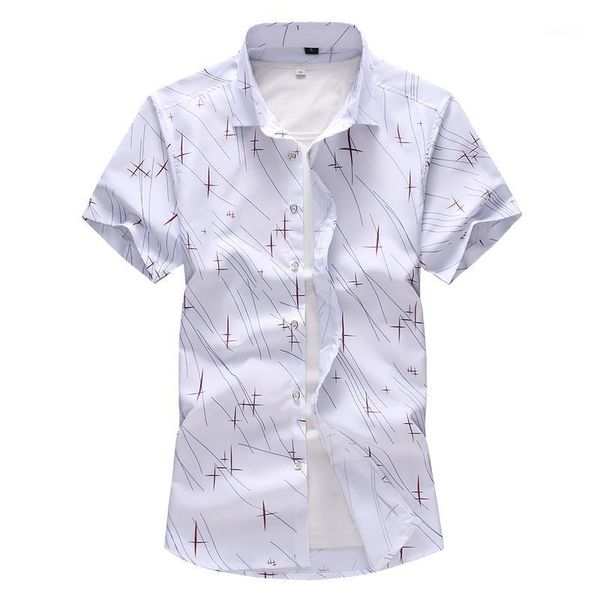 

9-color men's printed short-sleeved shirt 2020 summer new fashion casual plaid shirt male brand clothes plus size 5xl 6xl 7xl1, White;black