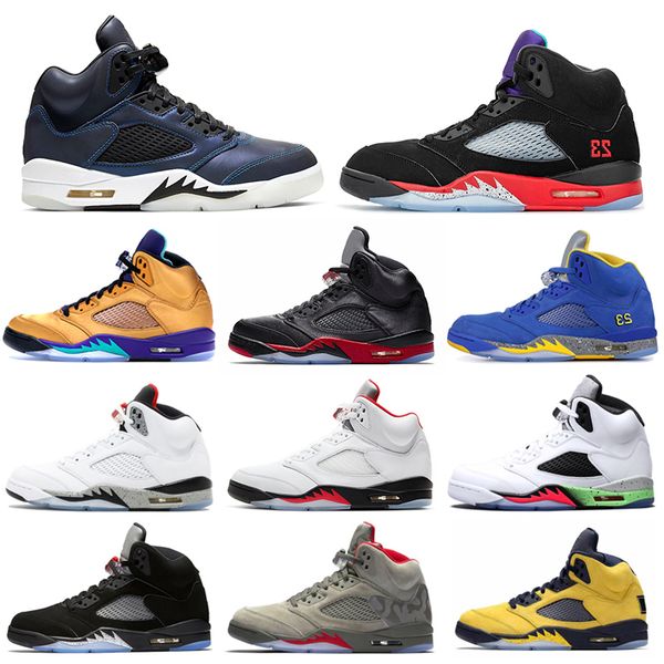 

mens jumpman 5s basketball shoes 5 fire red oil grey laney suede bred olympic gold black metallic white cement men sports sneakers 7-13, White;red