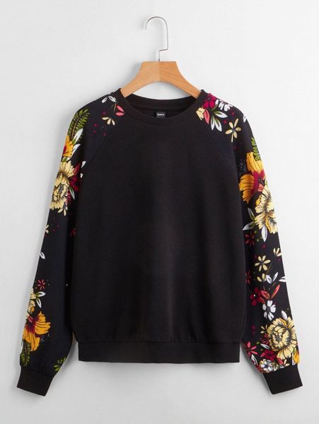 

floral print raglan sleeve pullover u3tz#, White;black