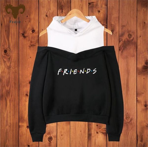 

friends member pop fashion warm soft women hoodies sweatshirts hip hop off shoulder hoodie sweatshirt women clothing, Black