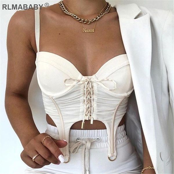 

women's tanks & camis lace up asymmetrical cropped camisole solid color backless zipper summer women ruched street clubwear ladies, White
