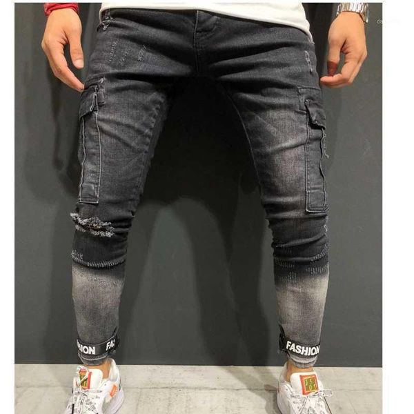 

spring 2020 new men's stretch slim jeans fashion casual classic style trend denim trousers men's gray pants plus size 4xl1, Blue