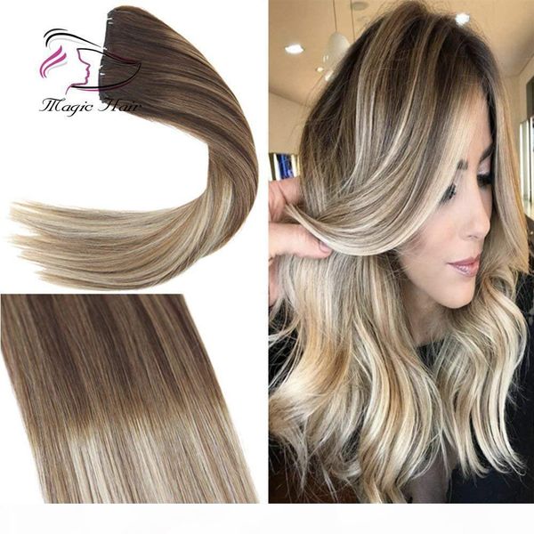 

clip in hair extension human hair ombre #4 dark brown mix #6 medium brown fading to #22 medium blonde full head 7pcs 120g, Black