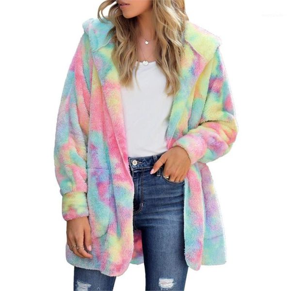 

11.11 winter hooded tie dye coats jackets women streetwear plush flannel comfortable loose outwear oversized autumn hoodie1, Black;red