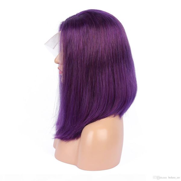 

purple bob wigs brazilian silky straight human hair lace front wig for black woman remy hair, Black;brown