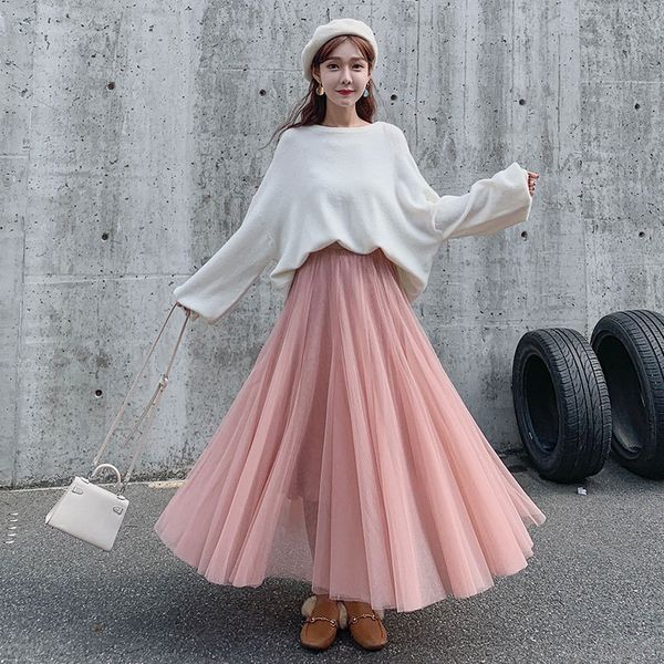 

2021 new autumn mesh womens pleated black tulle skirt women spring fashion elastic high waist tutu skirts 6s5v