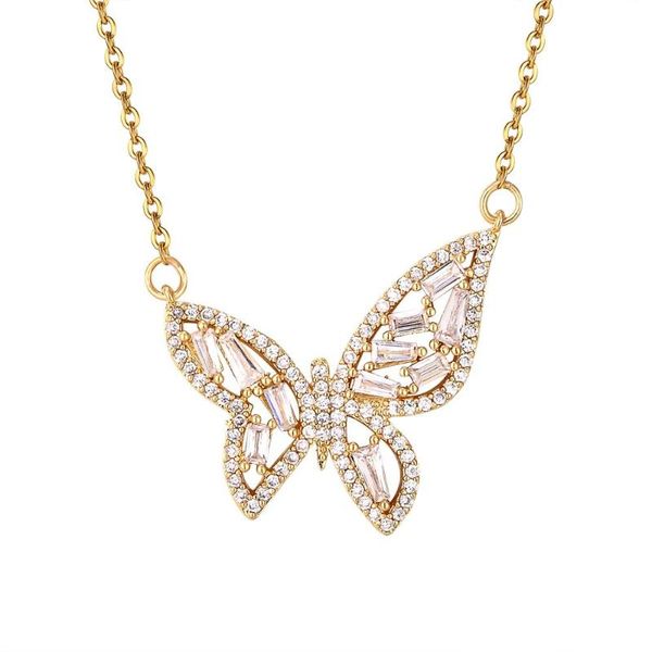 

hecheng zirconia butterfly wholesale pendant neckelace gold color chain for women bling jewelry accessries, Silver
