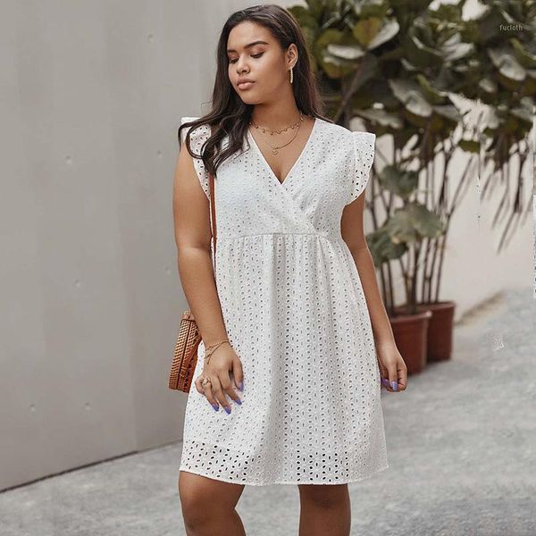 

2020 short oversized dress summer cotton white dress elegant v neck plus size dresses for women 4xl beach party vestidos1, Black;gray