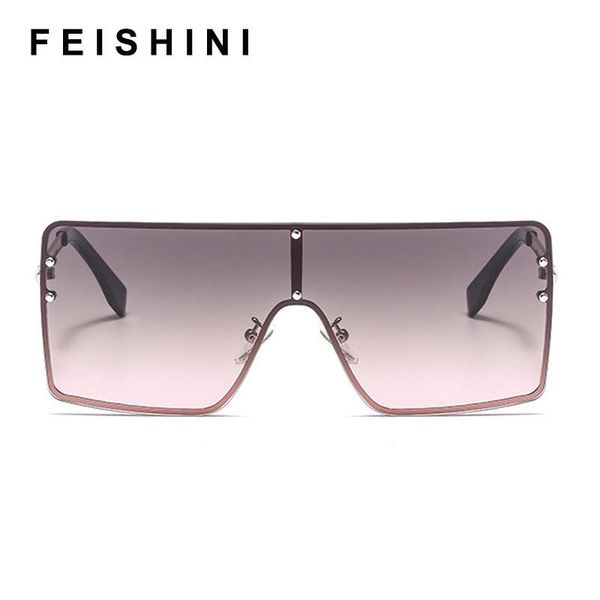 

feishini metal frame women sunglasses brand design 2020 fashion all-in-one goggles trendy oversized glasses square uv gradient, White;black