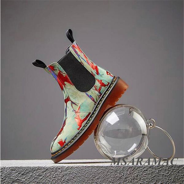 

2021 new round toe printed leather short boots winter fashion girl short boots camouflage leather combat locomotive, Black
