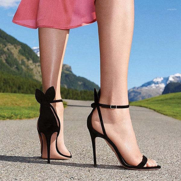 

2020 women sandals elegant ladies summer shoes with bow women's cover heel stilettos new buckle strap high heeled shoes1, Black