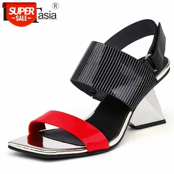 

doratasia fashion genuine leather female sandals summer sandals women mixed color back strap striped style strange shoes woman #ex06, Black