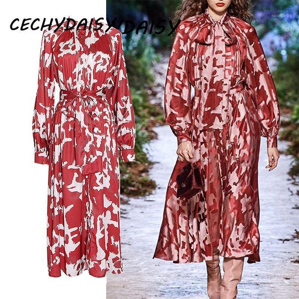 

christmas dress women autumn spring runway fashion designer brand floral printed lace up bow collar vacation boho beach dresses1, Black;gray