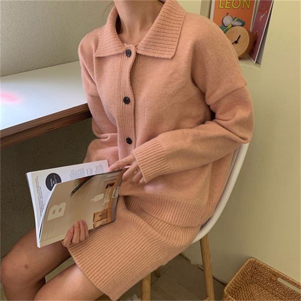 

2021 new oversized knitting two pieces women's solid clothes only breasted loose cardigans mesh mini-spring dresses winter enu1, Gray