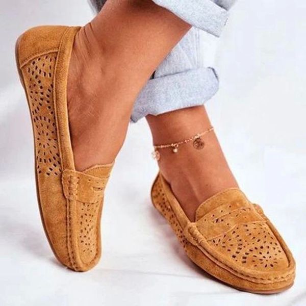 

plus size 35-43 women loafers faux suede slip on flat shoes woman hollow out loafer comfort ladies casual shoes spring 8632n #0j6e, Black