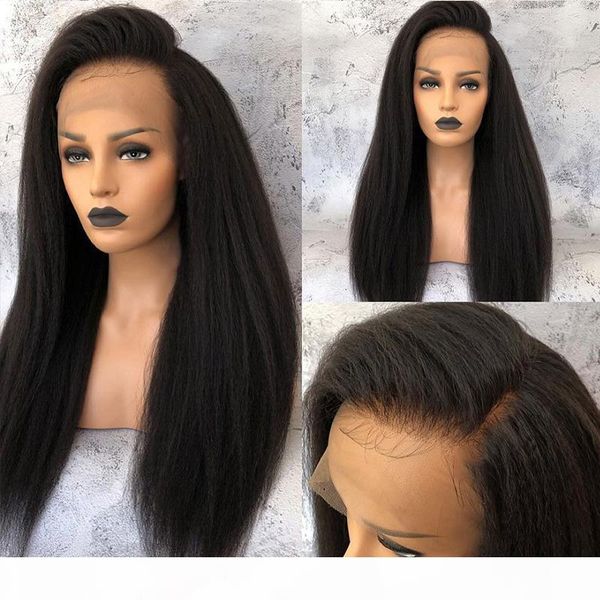 

poker face kinky straight long brazilian lace front human wigs natural virgin hair 08-28 inch human hair, Black