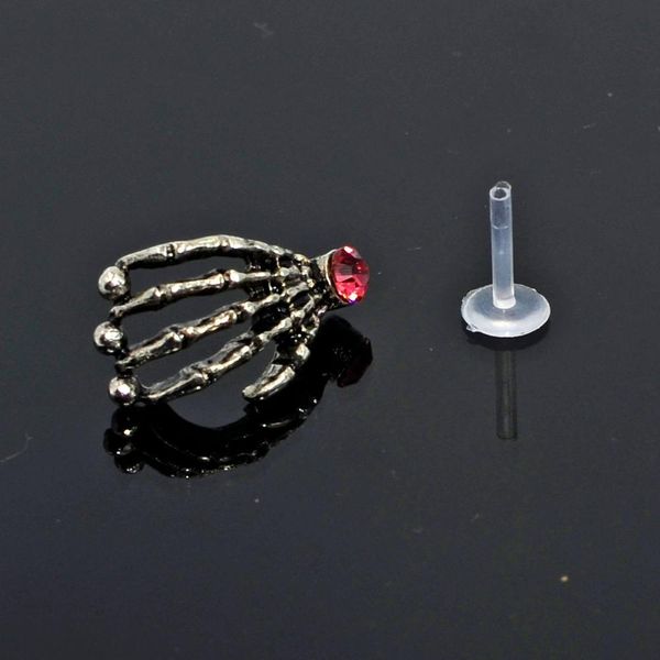 

1pc cz gem skull hand bioplast flexible labret monore lip ring ear stud tragus cartilage helix earring fashion piercing jewelry q sqcgas, Silver