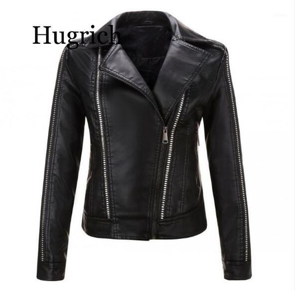 

women faux leather coat autumn winter 2020 slim zipper rivet short jacket coats womens cool fashion motor pu jackets female new1, Black