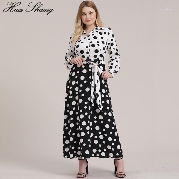 

5xl plus size dress women 2020 autumn long sleeve polka dot print shirt dress white and black contrast color maxi long dresses1, Black;gray
