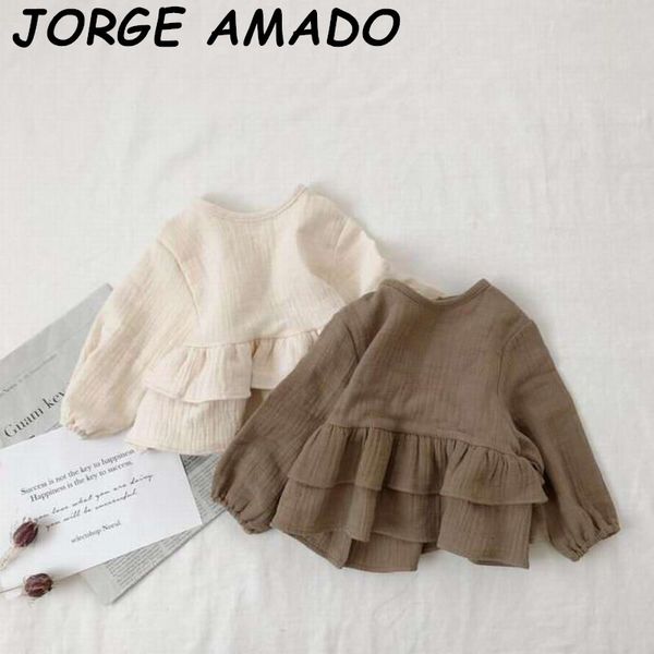 

girls blouses 2020 autumn new baby girl long sleeve cotton linen loose t-shirts children clothing e202101, Blue
