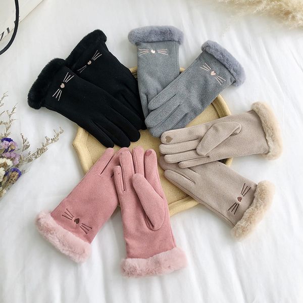 

korean new touch screen windproof gloves winter student warm lovely girl plush knitting mitten, Blue;gray