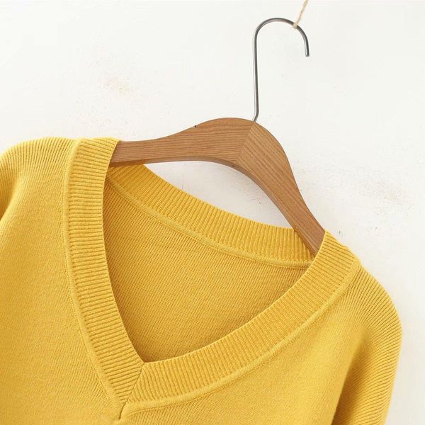 

2020 новый свитер v шеи длинного рукава пуловеры женщина твердых трикотажные свитера нерегулярных сыпучие flare рукав перемычка bbyrep lg201, White;black