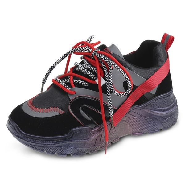 

reflective platform vulcanize trainers women chunky sneakers ladies female shoes plus size 41 y200424, Black