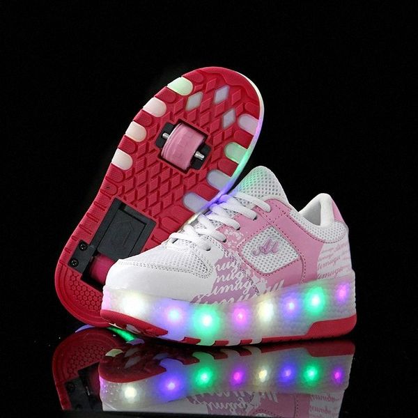 

black kids boys shoes with two wheels children shoes glowing sneakers led light up kids for boy girl shining shoe pink #6h83