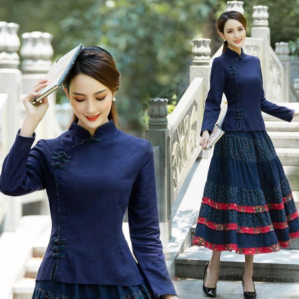 

traditional chinese blouse shirt women mandarin collar oriental shirts blouses female elegant cheongsam vestido chino, Red
