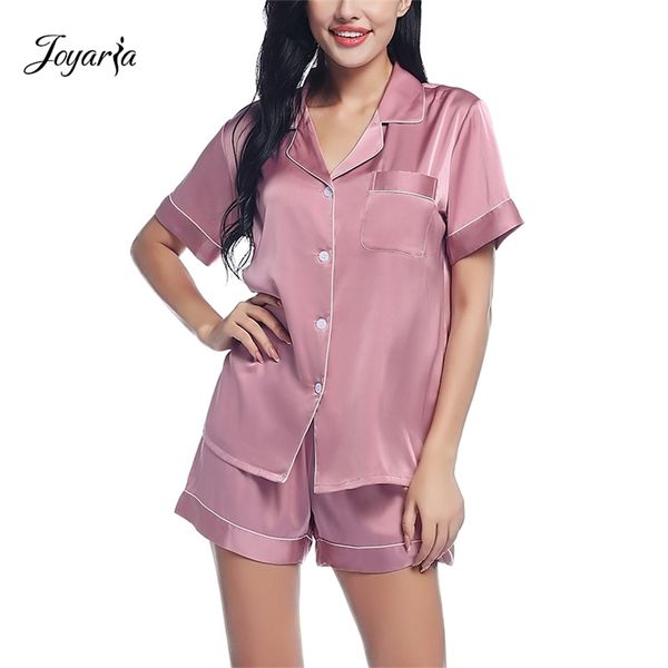 

joyaria women silk satin pajamas pyjamas set long sleeve sleepwear pijama suit female pajamas two piece set loungewear women y200708, Black;red