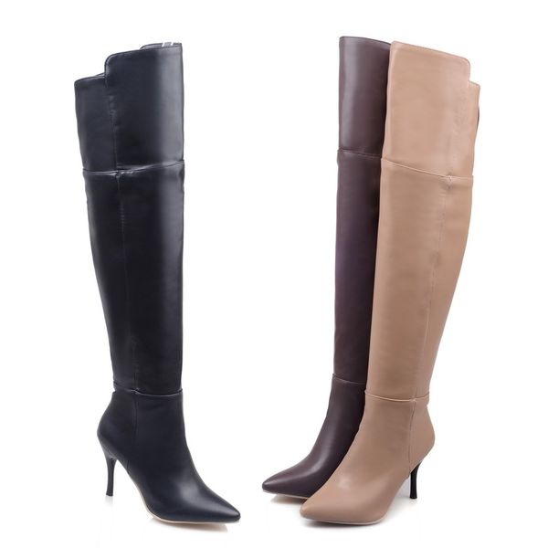 

pqecfs big size 32-45 spring & autumn women solid crystal pointed toe mid-calf riding boots 3 colors, Black