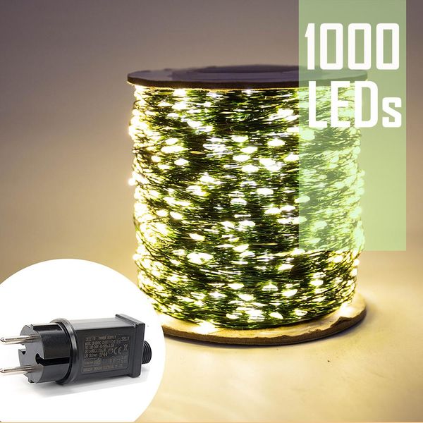 

100m 50m 30m зеленый провод открытого светодиодные гирлянды праздник водонепроницаемого fairy garland для рождественской елки свадебных укра