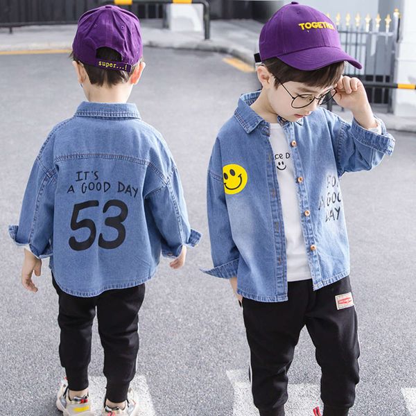 

denim shirt wear 2020 korean baby boys' autumn children's inch et fashion, White;black