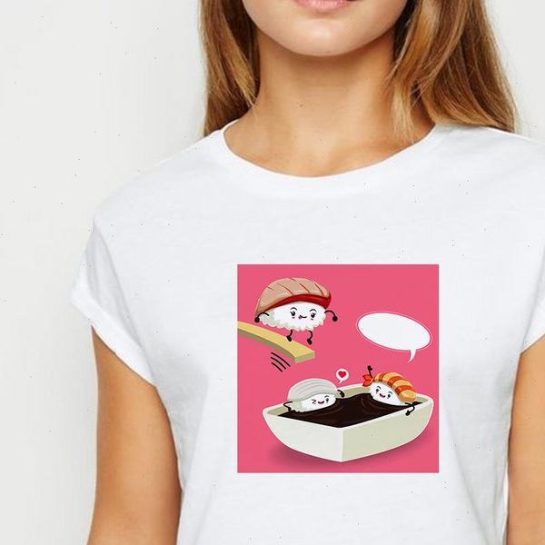 

loose sushi rolls tshirt harajuku spring summer vestidos t shirt women vogue cute printing design tee o neck t shirts, White