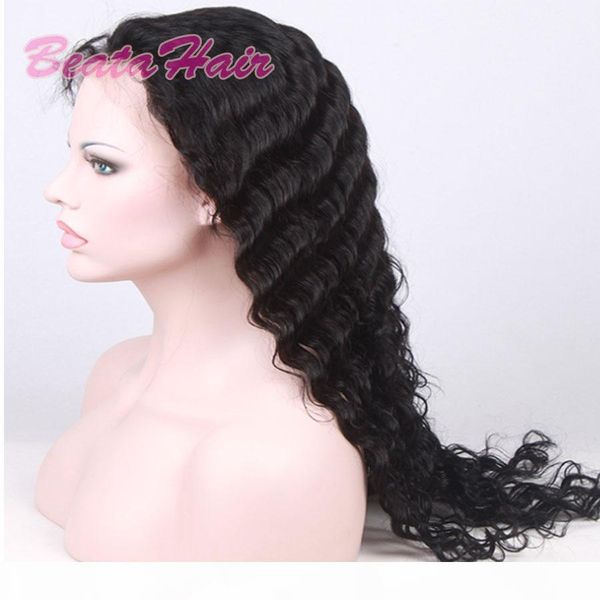 

glueless lace front human hair wigs deep wave virgin brazilian full lace wigs for black women deep wave human hair wigs, Black;brown