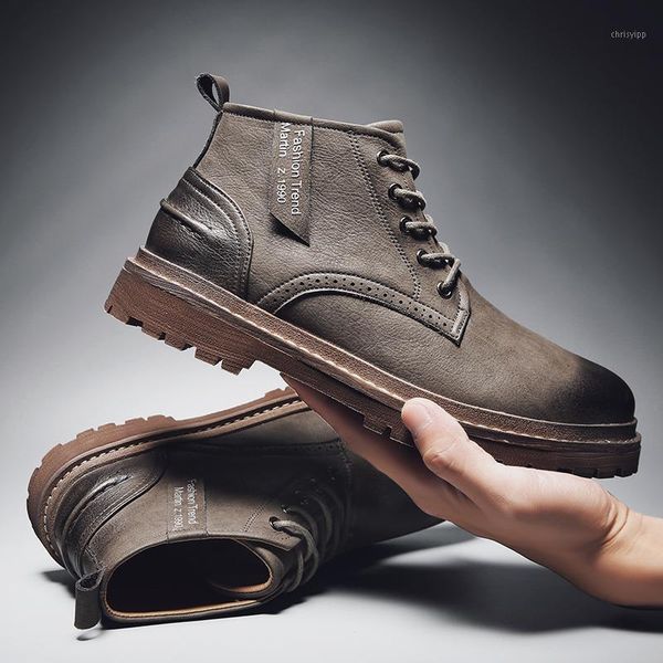 

2020 brand super warm men's winter leather men waterproof rubber snow boots leisure boots england retro shoes for men1, Black