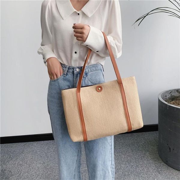 

fashion shoulder handbags women straw woven handle bags female casual summer beach large capacity simple shopping totes
