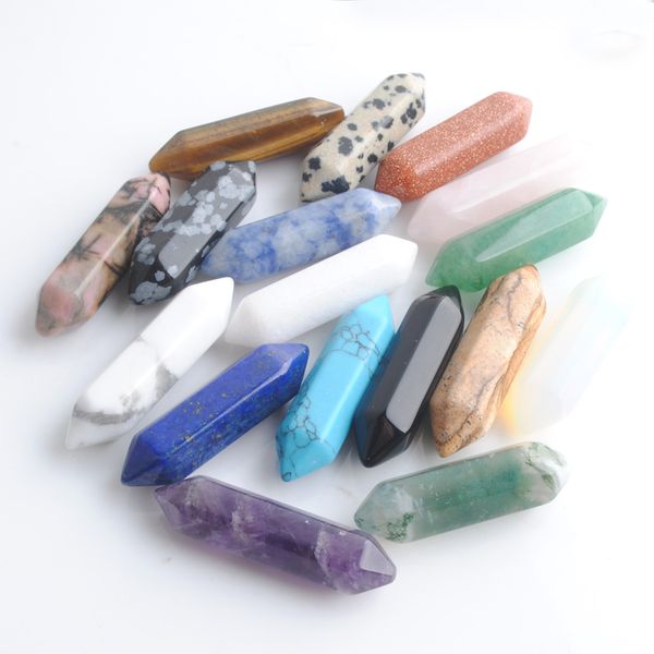 

natural gemstone pendant beads no drilling hole hexagonal healing pointed reiki chakra amethyst rose quartz lapis lazuli jewelry wholesale 3, Black