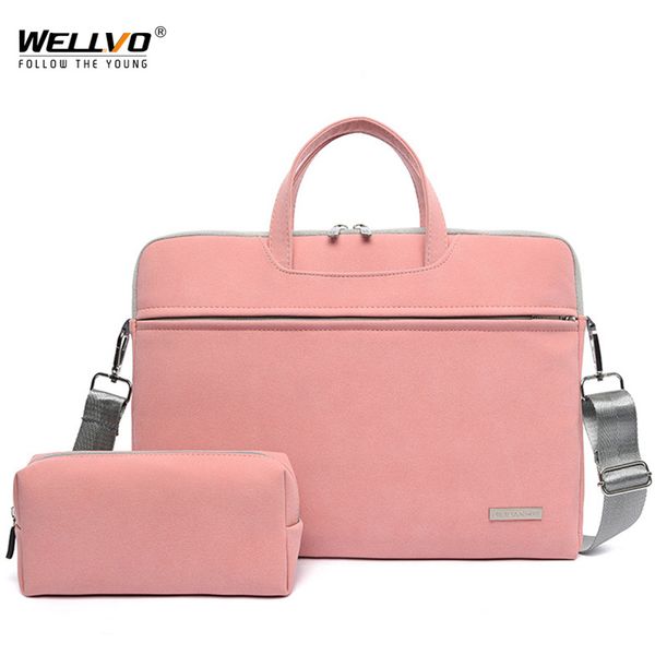 

2pcs business lapbriefcase suede office macbook handbag 13 14 15.6 inch computer bag crossbody notebook travel bags xa65c