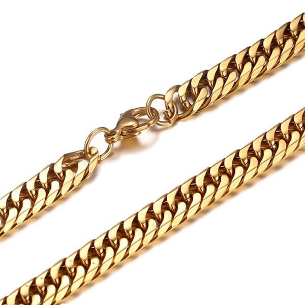 

granny chic 7/9/11mm men's chain stainless steel necklace for women men gold color curb cuban link hiphop jewelry, Silver