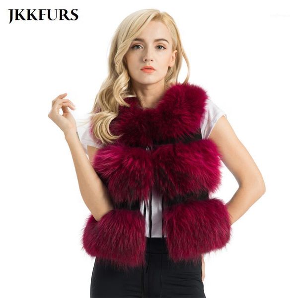 

jkkfurs 2021 new arrivals real fur vest women genuine raccoon fur gilet waistcoat winter fashion 3 rows vest s1150sj1, Black