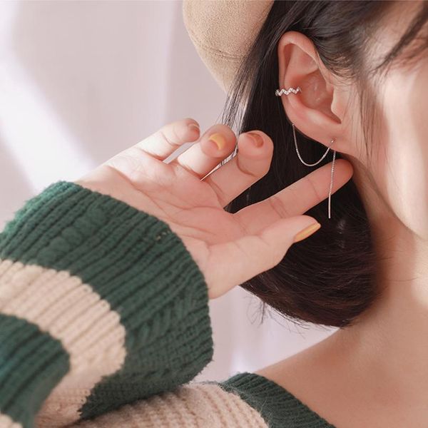 

dw 1 pair ear clip long tassel earrings for women 4 ways to wear zircon ear cuff pendientes earring ear line jllgky, Silver