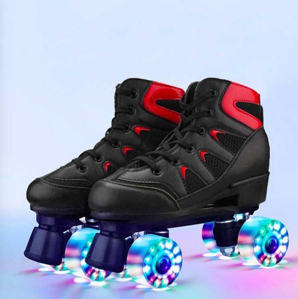 

inline & roller skates pink double row men and women four-wheel flash1