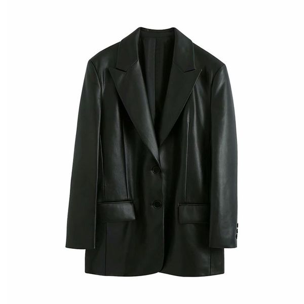 

women's suits & blazers autumn european suit pu leather notched single breasted long sleeve loose casual coats woman blazer fashion str, White;black