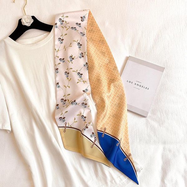 

длинный тощий шелковый шарф шеи женщин диапазона волос цветочные печати handle bag tie шейный foulard женский ленточка шарфов 2020 новый sqc, Blue;gray