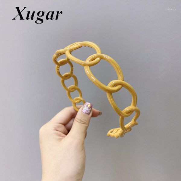 

hair accessories xugar candy color hollow chain headband for women plastic wide side wave hoop ladies female headwear1, Slivery;white