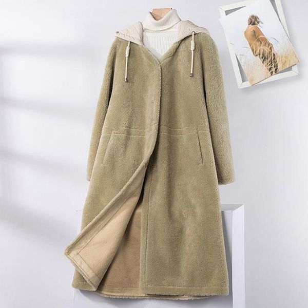 

winter fashion clothes female fur coat hooded collar solid casual jacket ladies outerwear long thicken warm overcoat women y325, Black