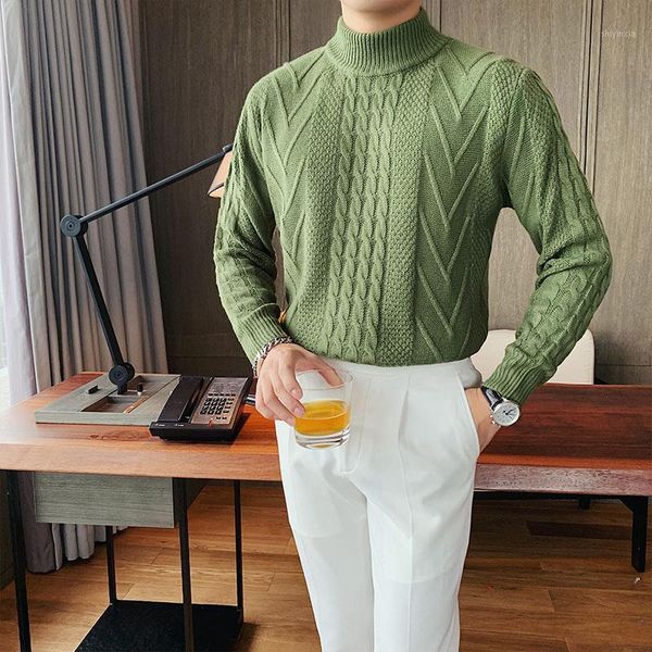 

2020 winter half turtleneck sweater men pullover knitwear twist casual male slim fit knitwear thick warm pullover homme1, White;black