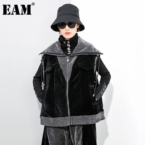

eam] women loose fit black denim split big size thick vest new lapel sleeveless fashion tide spring autumn 2020 1dd0018 1023, Black;white