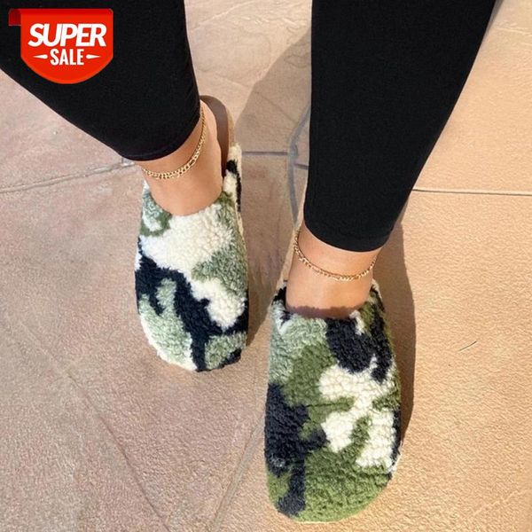 

woman slippers winter warm camouflage print furry slippers female cotton shoes soft home indoor casual ladies flat shoe #fn1m, Black